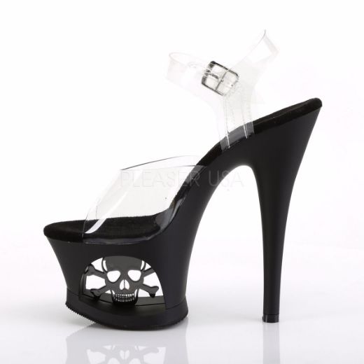 Product image of Pleaser Moon-708Sk Clear/Black Matte-Pewter, 7 inch (17.8 cm) Heel, 2 3/4 inch (7 cm) Platform Sandal Shoes