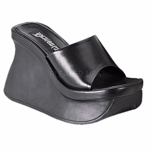 Product image of Demonia Pace-01 Black Vegan Leather, 4 1/2 inch (11.4 cm) Wedge Slide Mule Shoes