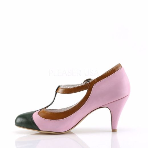 Product image of Pin Up Couture Peach-03 B.Pink Multi Faux Leather, 3 inch (7.6 cm) Heel T-Strap Court Pump Shoes