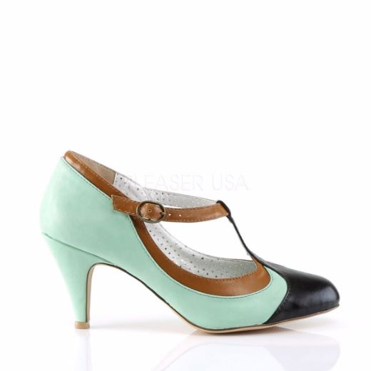 Product image of Pin Up Couture Peach-03 Mint Multi Faux Leather, 3 inch (7.6 cm) Heel T-Strap Court Pump Shoes