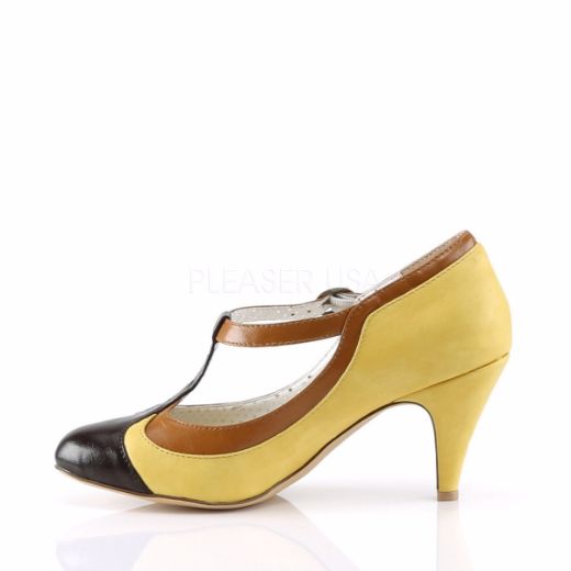 Product image of Pin Up Couture Peach-03 Yellow Multi Faux Leather, 3 inch (7.6 cm) Heel T-Strap Court Pump Shoes
