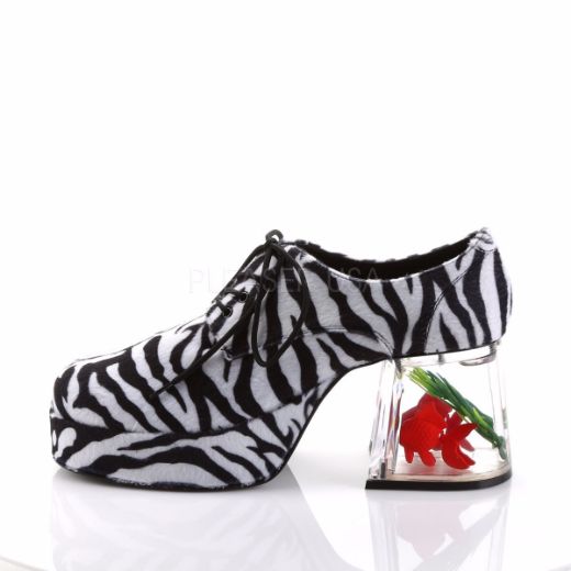 Product image of Funtasma Pimp-02 Zebra Fur, 3 1/2 inch (8.9 cm) Heel, 1 1/2 inch (3.8 cm) Platform Court Pump Shoes