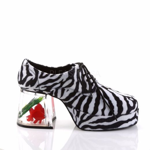Product image of Funtasma Pimp-02 Zebra Fur, 3 1/2 inch (8.9 cm) Heel, 1 1/2 inch (3.8 cm) Platform Court Pump Shoes