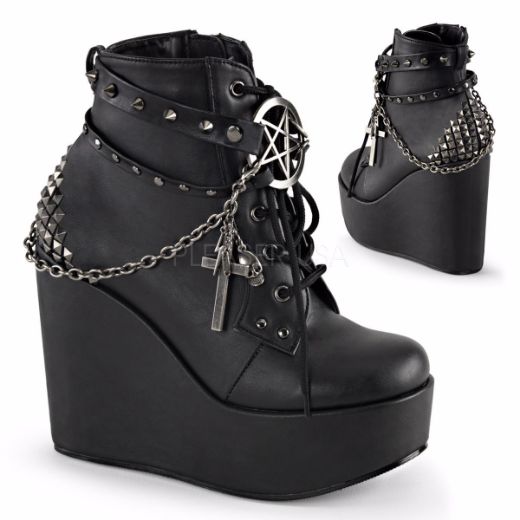 Product image of Demonia Poison-101 Black Vegan Leather, 5 inch (12.7 cm) Wedge Platform Ankle Boot