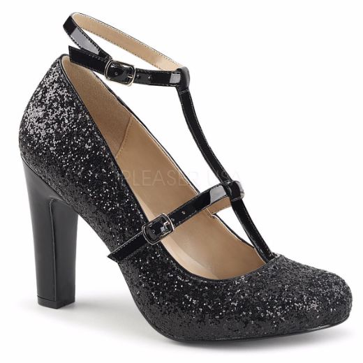 Product image of Pleaser Pink Label Queen-01 Black Glitter-Patent, 4 inch (10.2 cm) Heel Court Pump Shoes