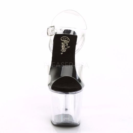 Product image of Pleaser Radiant-708 Clear-Black/Clear, 7 inch (17.8 cm) Heel, 3 1/4 inch (8.3 cm) Platform Sandal Shoes