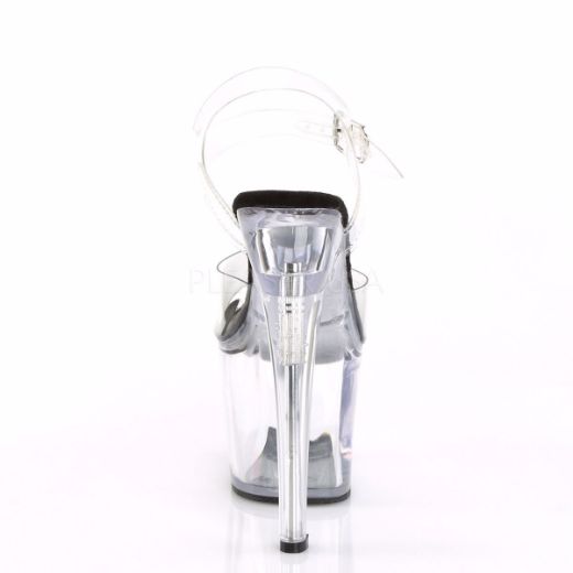 Product image of Pleaser Radiant-708 Clear-Black/Clear, 7 inch (17.8 cm) Heel, 3 1/4 inch (8.3 cm) Platform Sandal Shoes