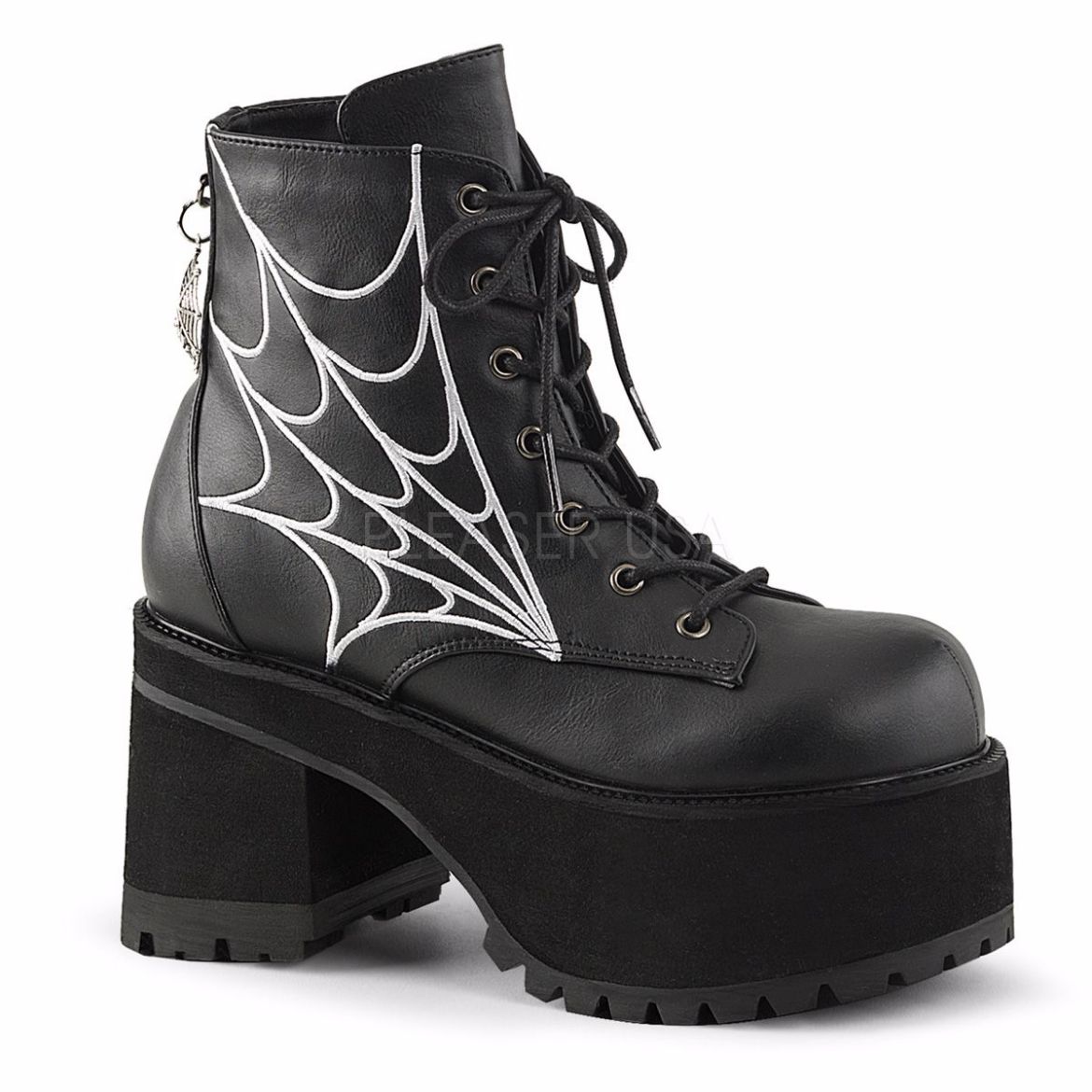Product image of Demonia Ranger-105 Black Vegan Leather, 3 3/4 inch (9.5 cm) Heel, 2 1/4 inch (5.7 cm) Platform Ankle Boot