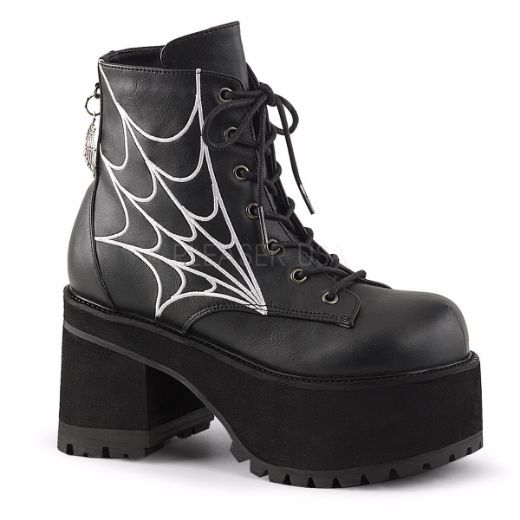 Product image of Demonia Ranger-105 Black Vegan Leather, 3 3/4 inch (9.5 cm) Heel, 2 1/4 inch (5.7 cm) Platform Ankle Boot