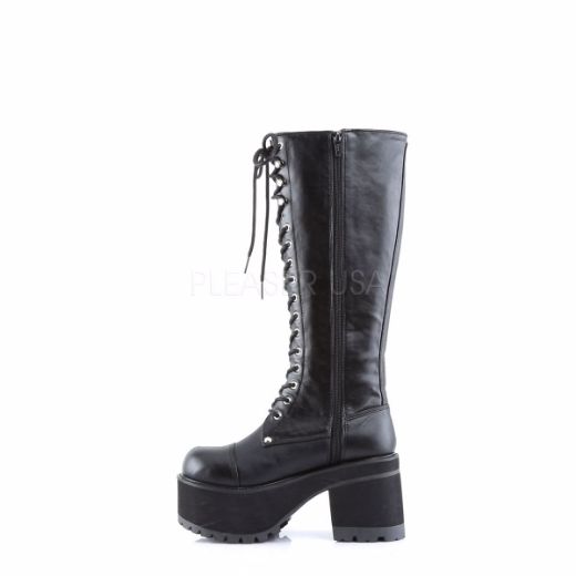 Product image of Demonia Ranger-302 Black Vegan Leather, 3 3/4 inch (9.5 cm) Heel Knee High Boot