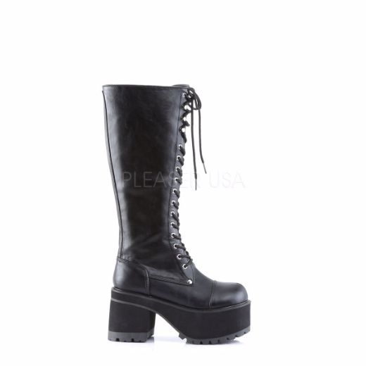 Product image of Demonia Ranger-302 Black Vegan Leather, 3 3/4 inch (9.5 cm) Heel Knee High Boot