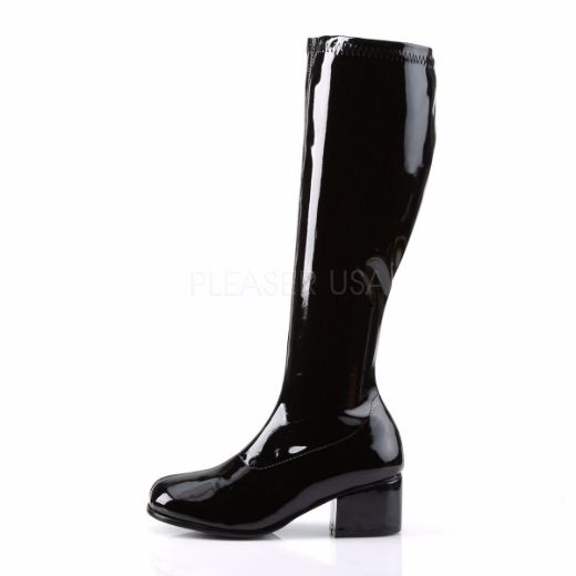 Product image of Funtasma Retro-300 Black Stretch Patent, 2 inch (5.1 cm) Heel Knee High Boot