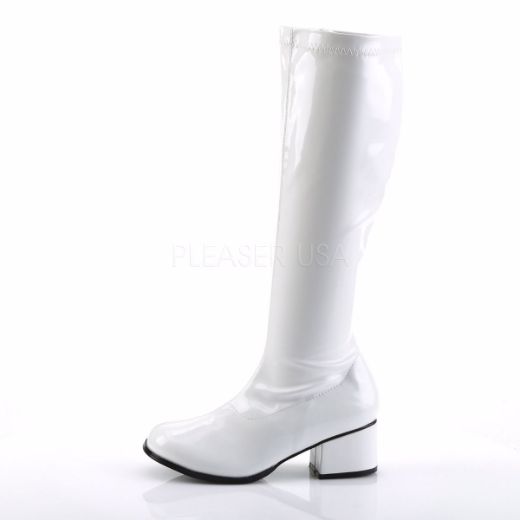 Product image of Funtasma Retro-300 White Stretch Patent, 2 inch (5.1 cm) Heel Knee High Boot