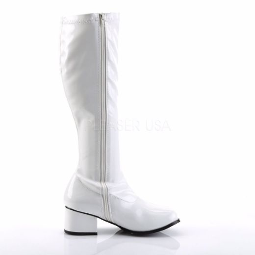 Product image of Funtasma Retro-300 White Stretch Patent, 2 inch (5.1 cm) Heel Knee High Boot