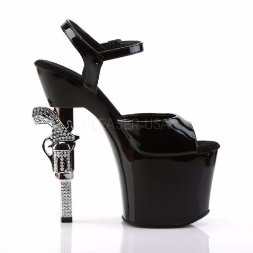 Product image of Pleaser Revolver-709 Black/Black, 7 inch (17.8 cm) Heel, 3 1/4 inch (8.3 cm) Platform Sandal Shoes