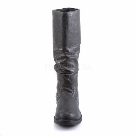 Product image of Funtasma Robinhood-100 Black Distressed Pu, 1 inch (2.5 cm) Flat Heel Knee High Boot