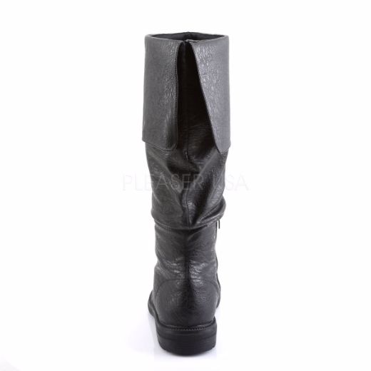 Product image of Funtasma Robinhood-100 Black Distressed Pu, 1 inch (2.5 cm) Flat Heel Knee High Boot