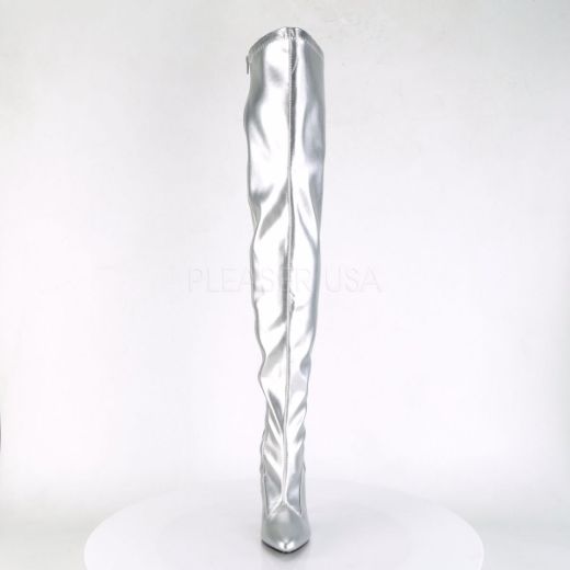 Product image of Pleaser Seduce-3000 Silver Stretch Faux Leather, 5 inch (12.7 cm) Heel Thigh High Boot