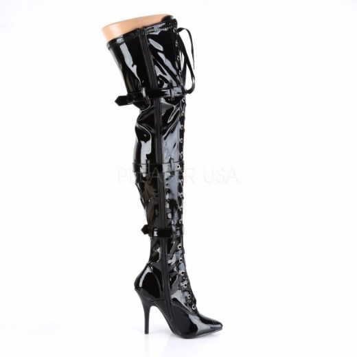 Product image of Pleaser Seduce-3028 Black Stretch Patent, 5 inch (12.7 cm) Heel Thigh High Boot