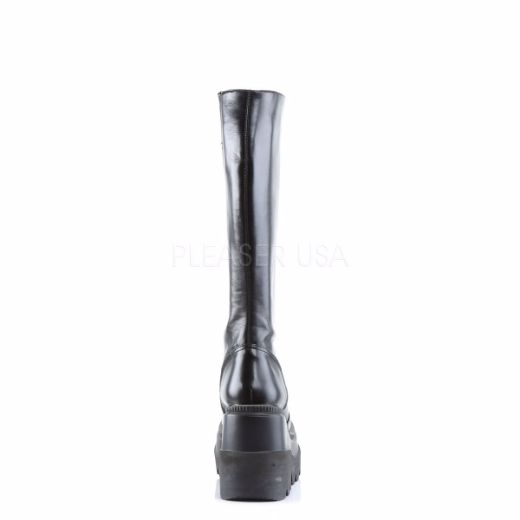 Product image of Demonia Shaker-100 Black Vegan Leather, 4 1/2 inch Platform Knee High Boot