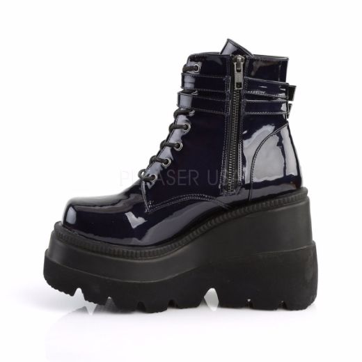 Product image of Demonia Shaker-52 Black Hologram, 4 1/2 inch (11.4 cm) Stacked Wedge Platform Ankle Boot