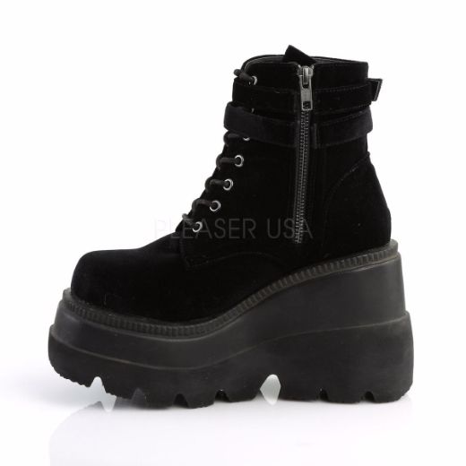 Product image of Demonia Shaker-52 Black Velvet, 4 1/2 inch (11.4 cm) Wedge Platform Ankle Boot