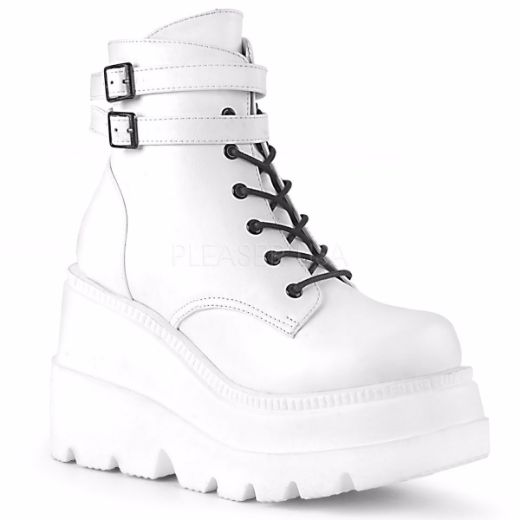 Product image of Demonia Shaker-52 White Vegan Leather , 4 1/2 inch (11.4 cm) Wedge Platform Ankle Boot