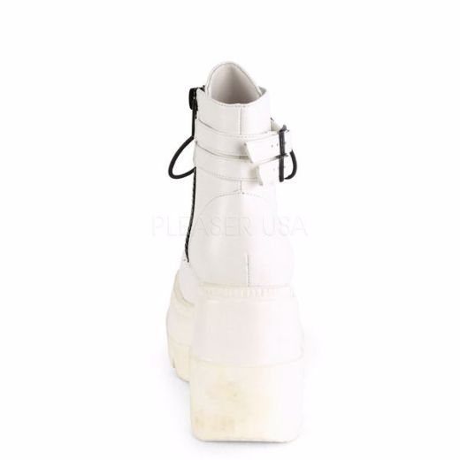 Product image of Demonia Shaker-52 White Vegan Leather , 4 1/2 inch (11.4 cm) Wedge Platform Ankle Boot