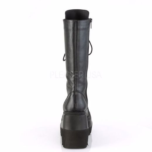 Product image of Demonia Shaker-72 Black Vegan Leather, 4 1/2 inch (11.4 cm) Wedge Platform Knee High Boot