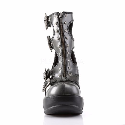 Product image of Demonia Sinister-61 Dark Gray-Black Vegan Leather, 3 1/2 inch (8.9 cm) Heel, 1 1/2 inch (3.8 cm) Platform Ankle Boot