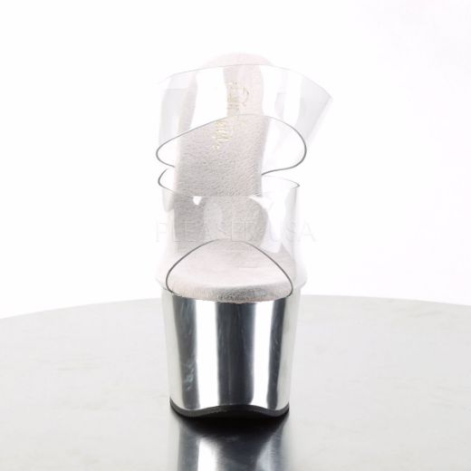 Product image of Pleaser Sky-302 Clear/Silver Chrome, 7 inch (17.8 cm) Heel, 2 3/4 inch (7 cm) Platform Slide Mule Shoes