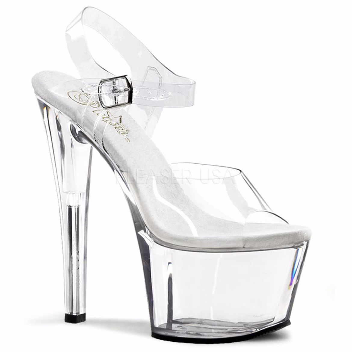 Product image of Pleaser Sky-308 Clear/Clear, 7 inch (17.8 cm) Heel, 2 3/4 inch (7 cm) Platform Sandal Shoes