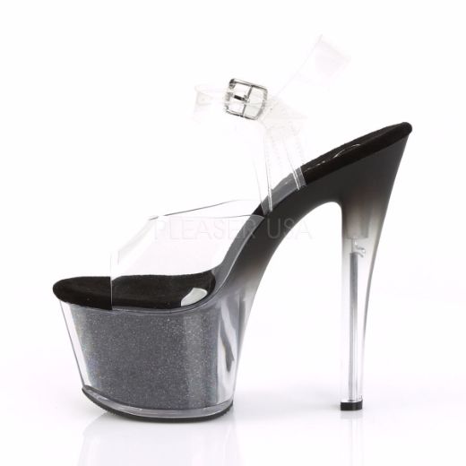 Product image of Pleaser Sky-308G-T Clear/Black Glitter Inserts, 7 inch (17.8 cm) Heel, 2 3/4 inch (7 cm) Platform Sandal Shoes