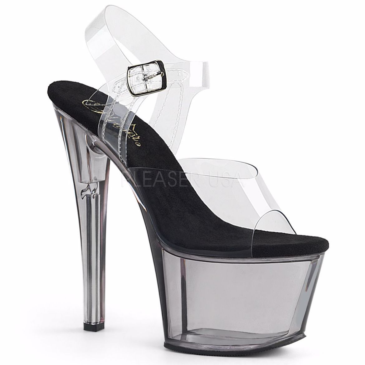 Product image of Pleaser Sky-308T Clear/Smoke Tinted, 7 inch (17.8 cm) Heel, 2 3/4 inch (7 cm) Platform Sandal Shoes