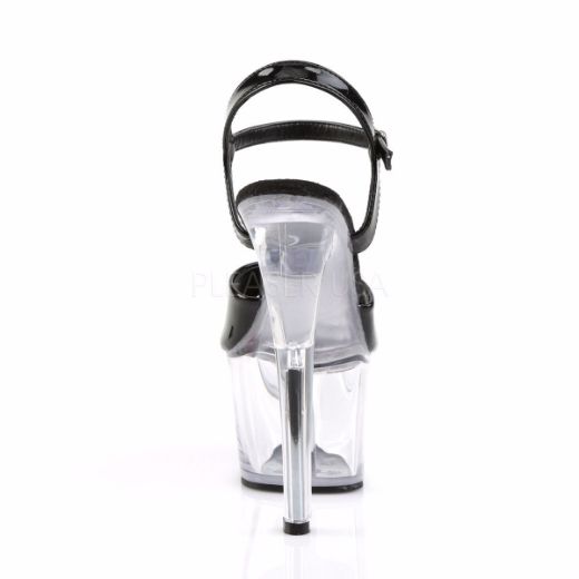 Product image of Pleaser Sky-309 Black Patent/Clear, 7 inch (17.8 cm) Heel, 2 3/4 inch (7 cm) Platform Sandal Shoes