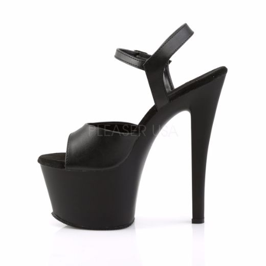 Product image of Pleaser Sky-309 Black Faux Leather/Black Matte, 7 inch (17.8 cm) Heel, 2 3/4 inch (7 cm) Platform Sandal Shoes