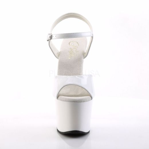 Product image of Pleaser Sky-309 White Patent/White, 7 inch (17.8 cm) Heel, 2 3/4 inch (7 cm) Platform Sandal Shoes