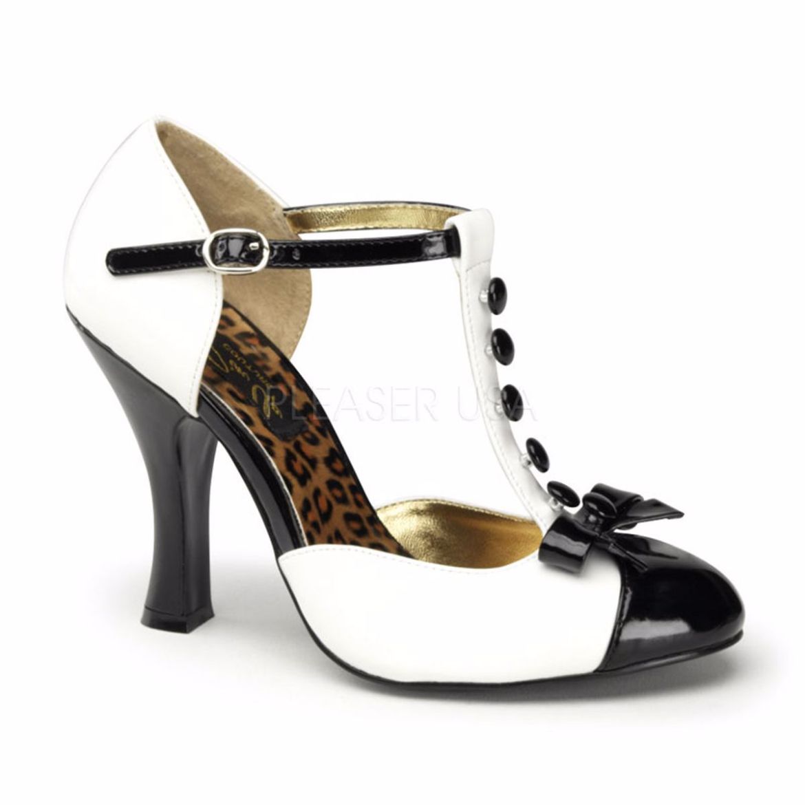 Product image of Pin Up Couture Smitten-10 White-Black Patent, 4 inch (10.2 cm) Heel Court Pump Shoes