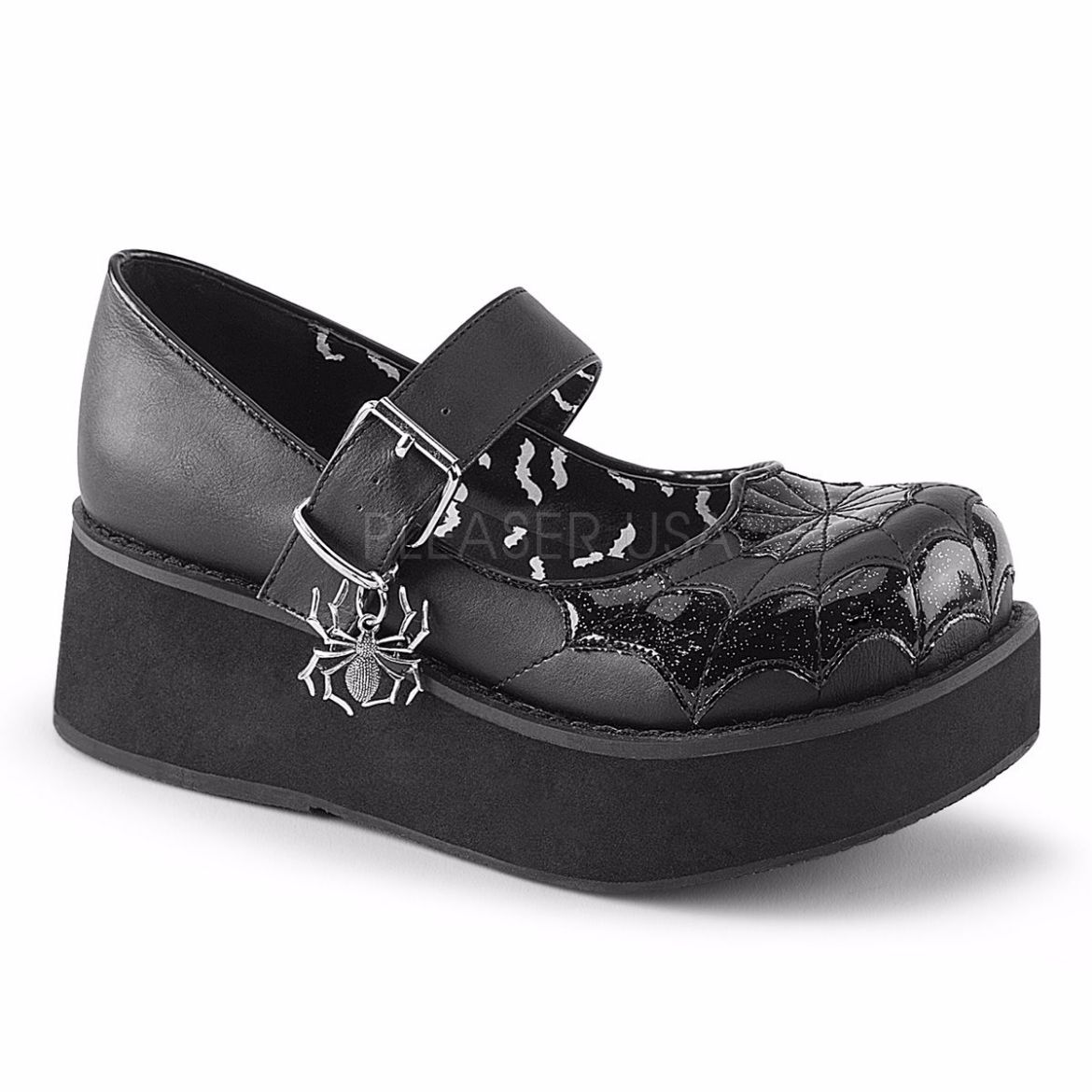 Product image of Demonia Sprite-05 Black Vegan Leather-Black Patent, 2 1/4 inch Platform Court Pump Shoes