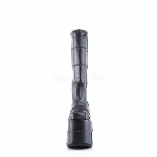 Product image of Demonia Stack-301 Black Vegan Leather, 7 inch Platform Knee High Boot