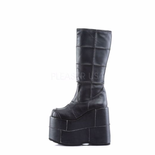 Product image of Demonia Stack-301 Black Vegan Leather, 7 inch Platform Knee High Boot