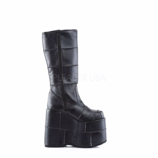 Product image of Demonia Stack-301 Black Vegan Leather, 7 inch Platform Knee High Boot