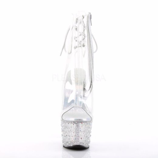 Product image of Pleaser Stardance-1018C-7 Clear/Clear-Silver Multi Rhinestone, 7 inch (17.8 cm) Heel, 2 3/4 inch (7 cm) Platform Ankle Boot