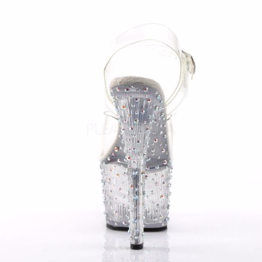 Product image of Pleaser Stardance-708 Clear/Clear-Silver Multi Rhinestone, 7 inch (17.8 cm) Heel, 2 3/4 inch (7 cm) Platform Sandal Shoes