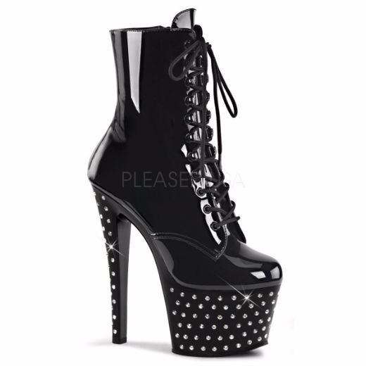Product image of Pleaser Stardust-1020-7 Black/Black, 7 inch (17.8 cm) Heel, 2 3/4 inch (7 cm) Rhinestone Studded Platform Ankle Boot