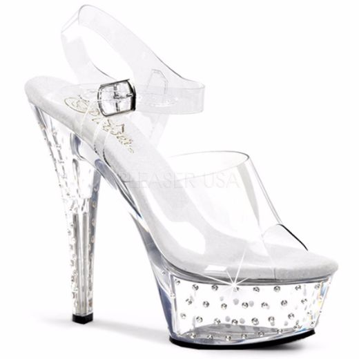 Product image of Pleaser Stardust-608 Clear/Clear, 6 inch (15.2 cm) Heel, 1 3/4 inch (4.4 cm) Platform Sandal Shoes