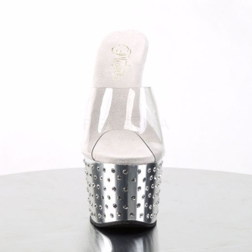 Product image of Pleaser Stardust-701 Clear/Silver Chrome, 7 inch (17.8 cm) Heel, 2 3/4 inch (7 cm) Platform Slide Mule Shoes