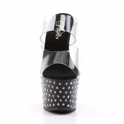Product image of Pleaser Stardust-702 Clear/Black, 7 inch (17.8 cm) Heel, 2 3/4 inch (7 cm) Platform Slide Mule Shoes