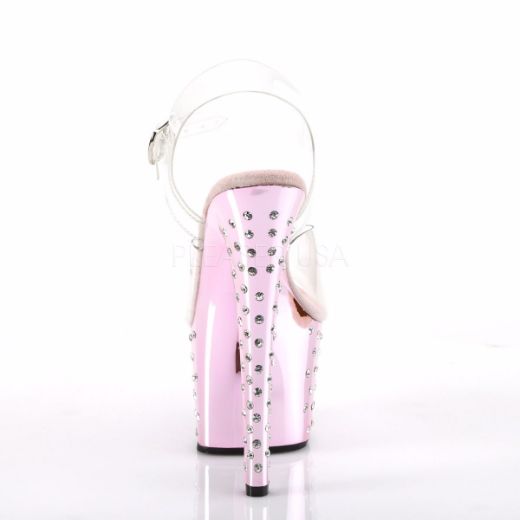 Product image of Pleaser Stardust-708 Clear/Baby Pink Chrome, 7 inch (17.8 cm) Heel, 2 3/4 inch (7 cm) Platform Sandal Shoes