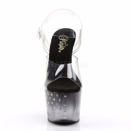 Product image of Pleaser Stardust-708T Clear/Black-Clear, 7 inch (17.8 cm) Heel, 2 3/4 inch (7 cm) Platform Sandal Shoes